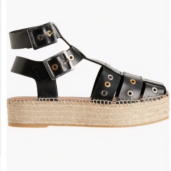 Free People Gable Gladiator Black Strappy Espadrille Sandals - Ret $178 - New - Picture 3 of 13